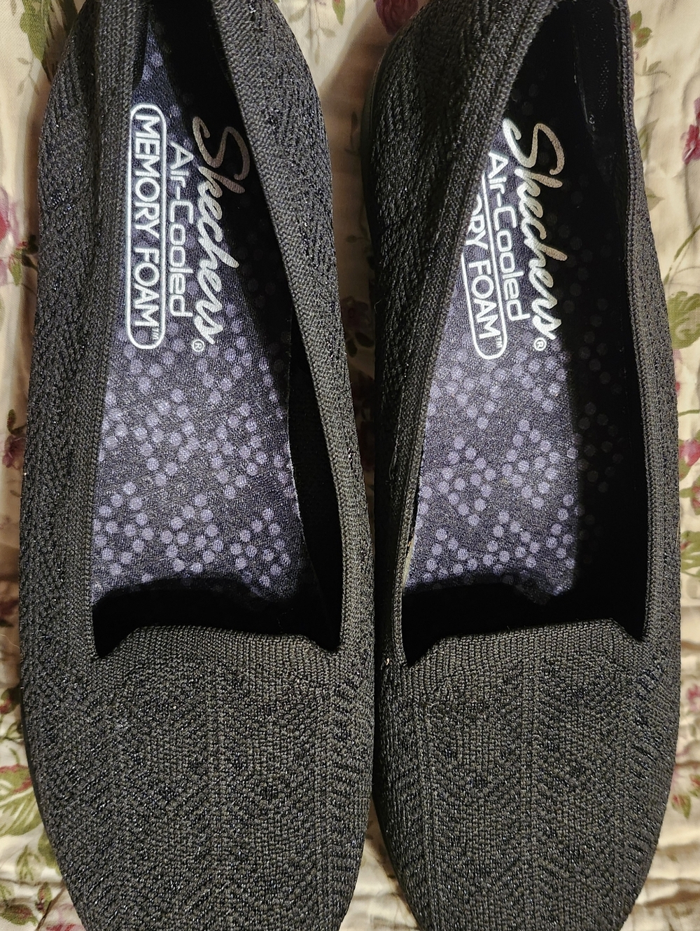 Skechers Black Knit Slip-On Memory Foam Flats